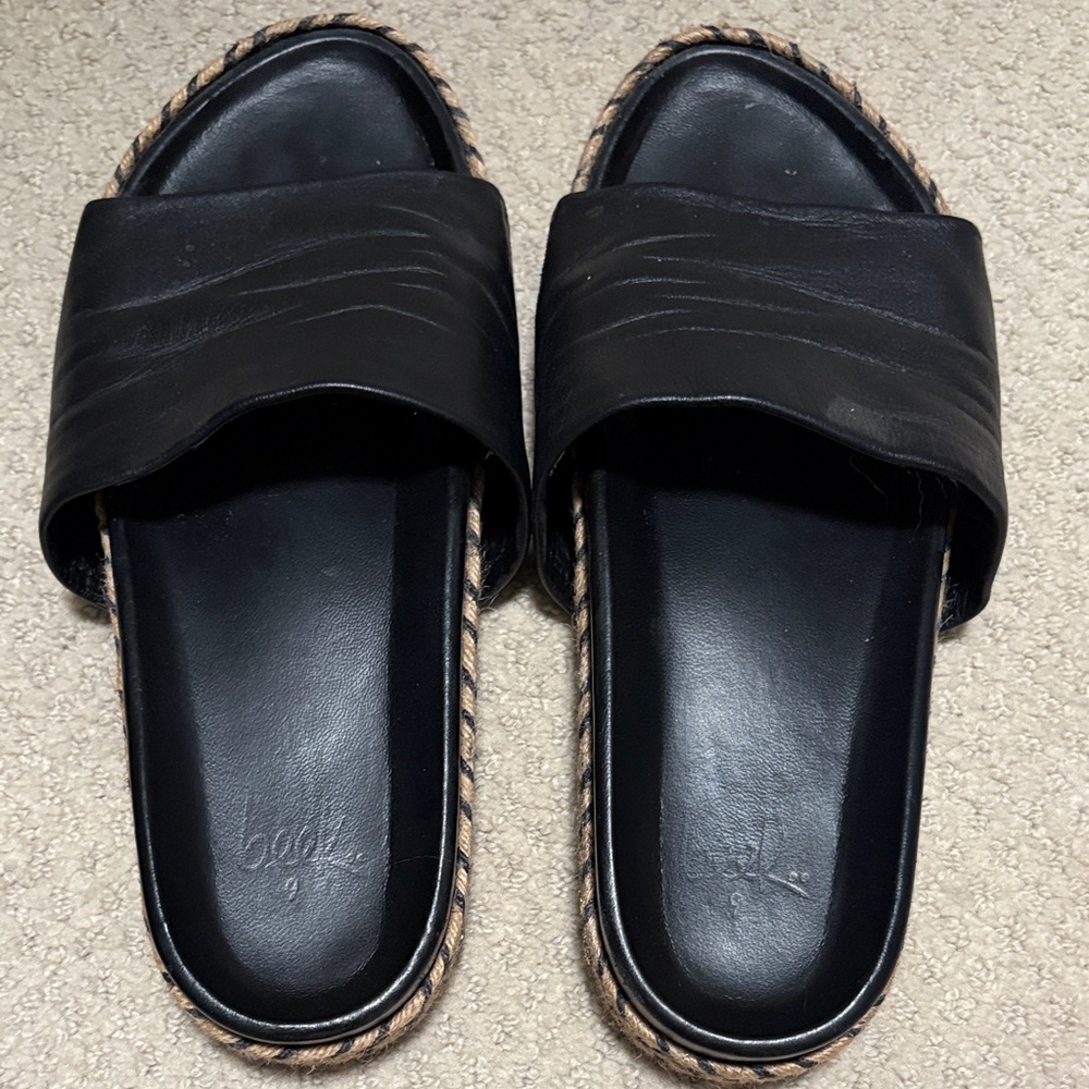 Beek Black Leather Mules with Woven Detail